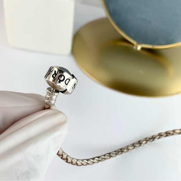 Pandora Woven Champagne Leather Bracelet Size 7.1" - Picture 8 of 8